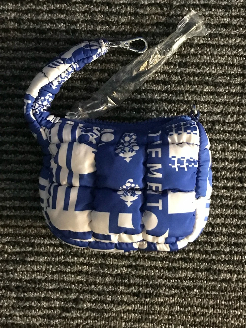 FP Movement by Free People Blue and White Quilted Mini Top-Handle Bag